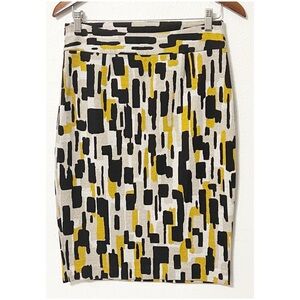 Grace Abstract Print Flee Black and Yellow Retro Plaid Pencil Brush Stroke Skirt